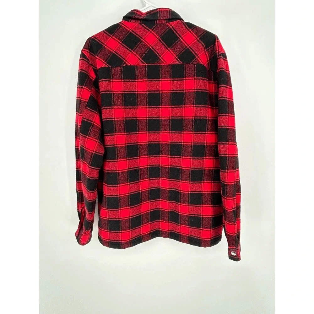 Forever 21 Mens M Red Black Plaid Quilted Shacket Jacket Grunge Outdoor Warm
